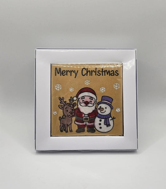 Christmas wax melts gift boxed — 85g hand-painted wax melt slab, Season’s Greeting fragrance, rapeseed and coconut wax.
