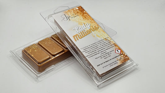 Close-up of Lady Millionis 50g wax melt: A handcrafted wax melt with a luxurious golden hue, inspired by Paco Rabanne's Lady Million
