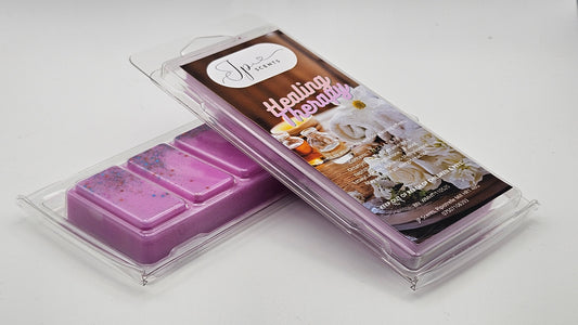 Healing Therapy Wax Melt – A sensory-rich blend of fresh citrus, floral & woody notes for relaxation & well-being.