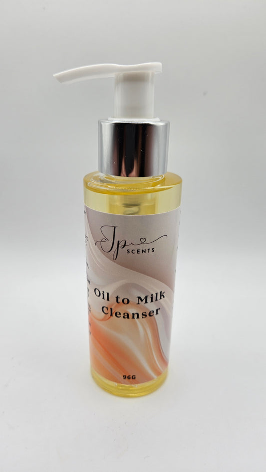 JP Scents Oil to Milk Cleanser in pump bottle — Vitamin E, Argan Oil, and subtle satsuma fragrance