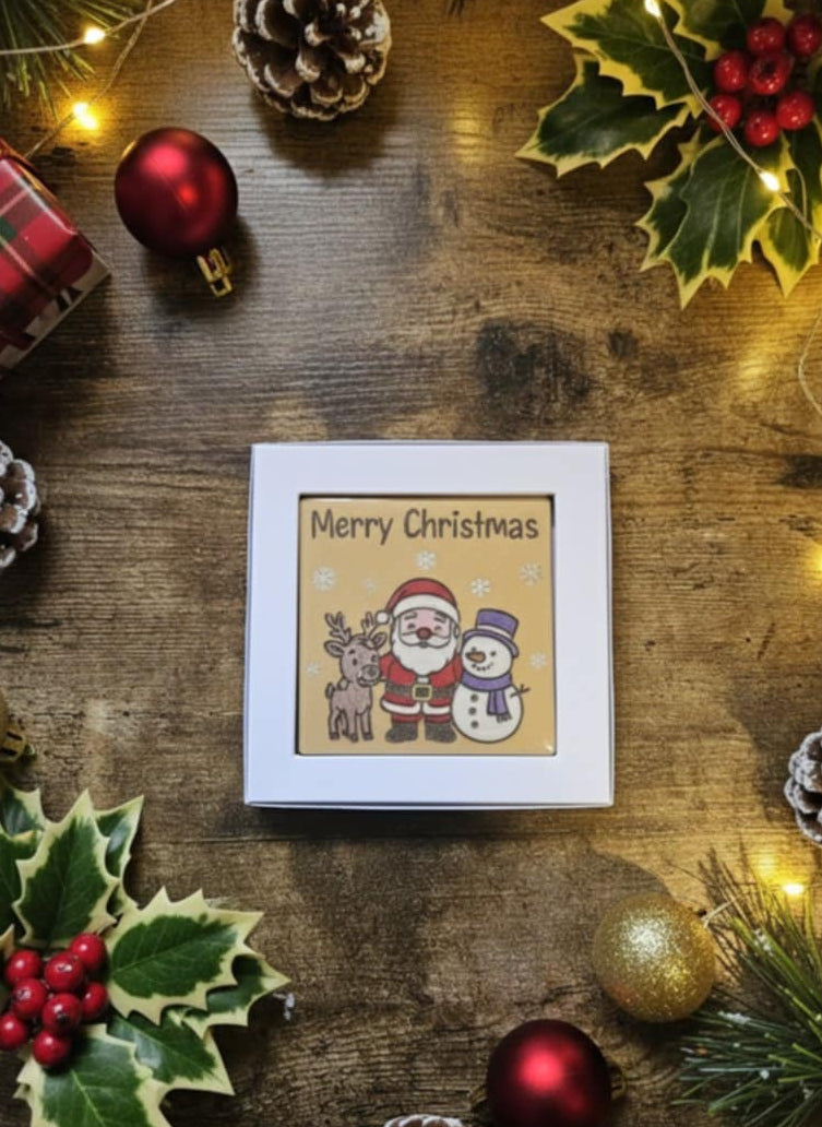 Christmas wax melts gift boxed — 85g hand-painted wax melt slab, Season’s Greeting fragrance, rapeseed and coconut wax.