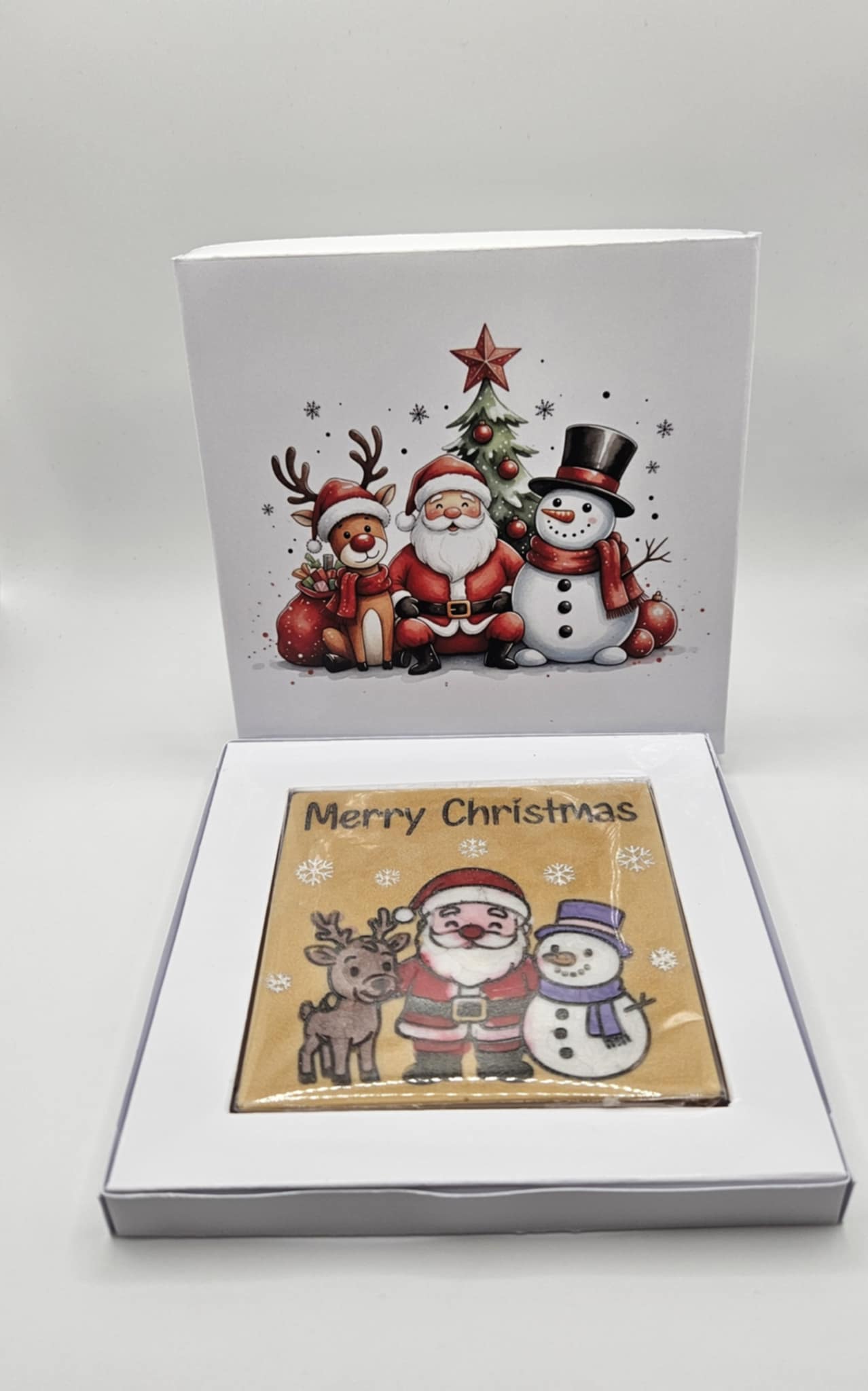 Christmas wax melts gift boxed — 85g hand-painted wax melt slab, Season’s Greeting fragrance, rapeseed and coconut wax.