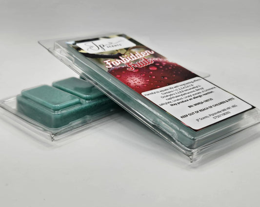 Forbidden Fruits wax melt – handcrafted fruity floral home fragrance with apple, lychee, jasmine, and vanilla notes in recyclable packaging